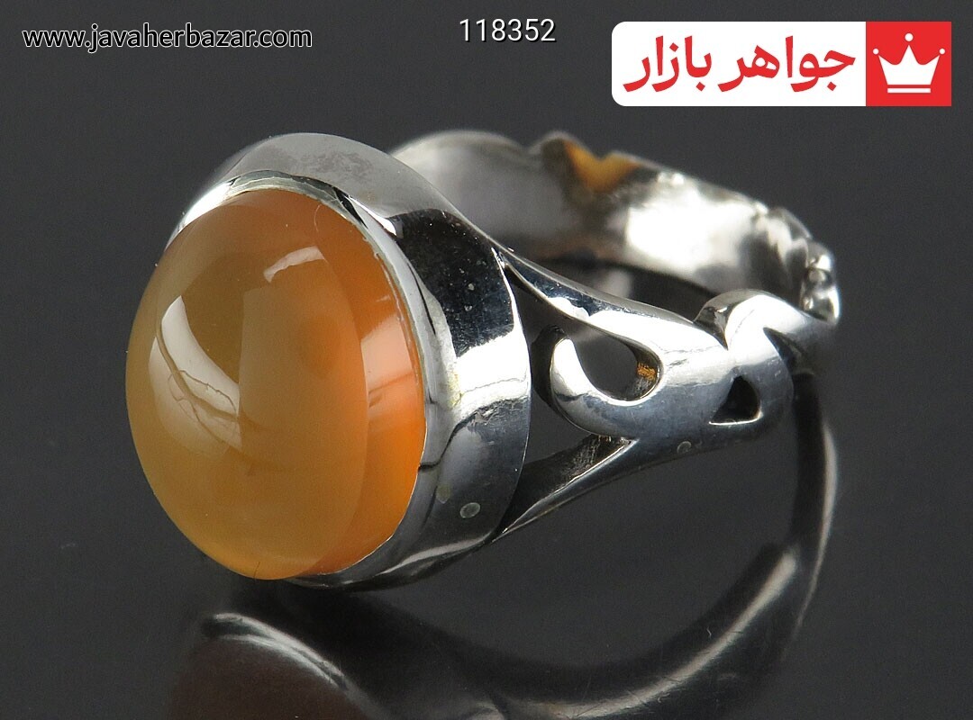 انگشتر عقیق یمنی نارنجی مردانه [شرف الشمس و یا علی]